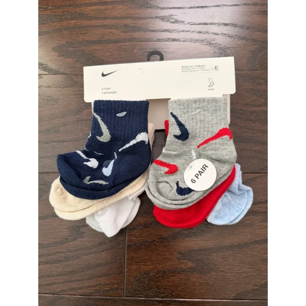 Nike 6 Pack Infant Ankle Socks 6-12 Months Navy Grey Red NN1057-042